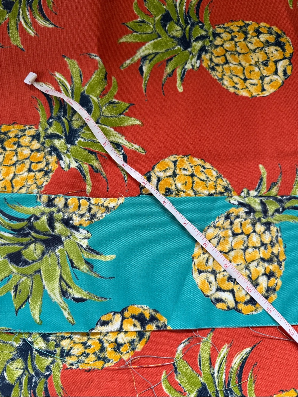 Pineapple Print Fabric Panel in Red and Teal